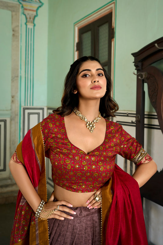 Elevate your ethnic game with this breathtaking tussar silk lehenga choli