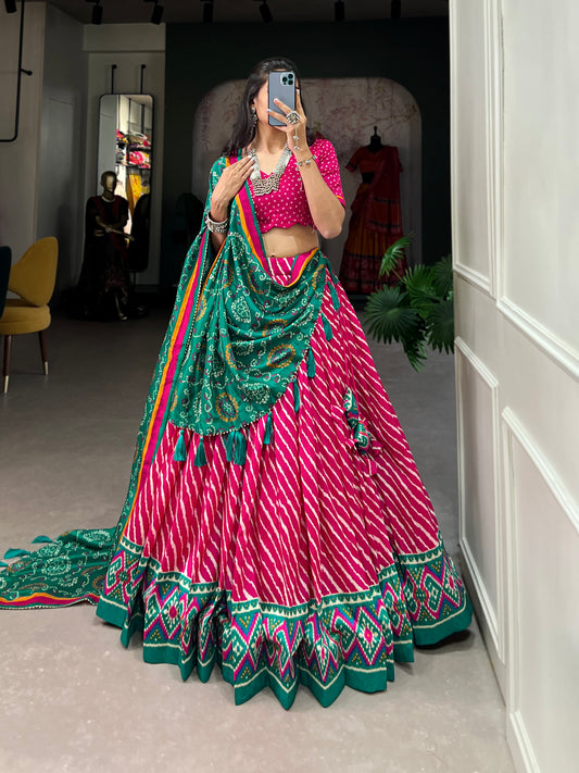 Elegant Leheriya Print Tussar Silk Lehenga Choli