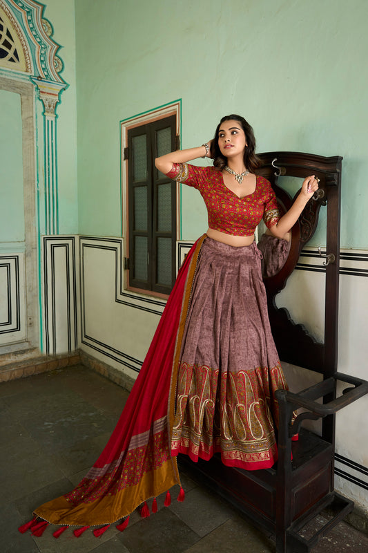 Elevate your ethnic game with this breathtaking tussar silk lehenga choli