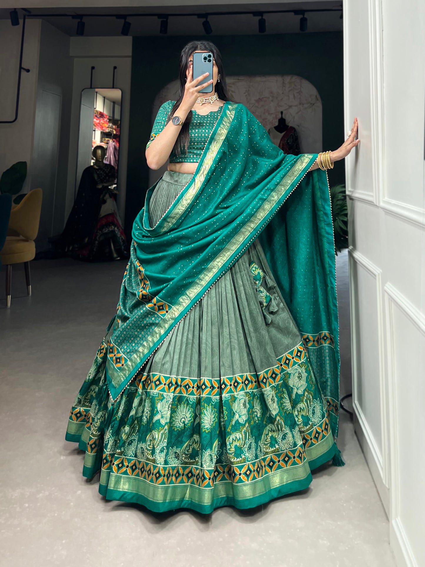 Unleash Your Inner Diva with This Tussar Silk Printed Lehenga Choli