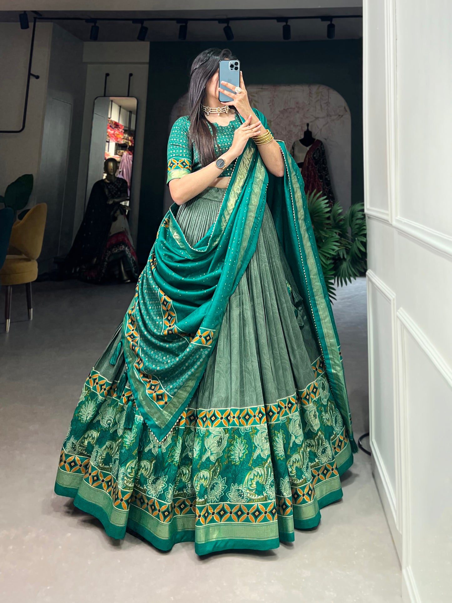 Unleash Your Inner Diva with This Tussar Silk Printed Lehenga Choli