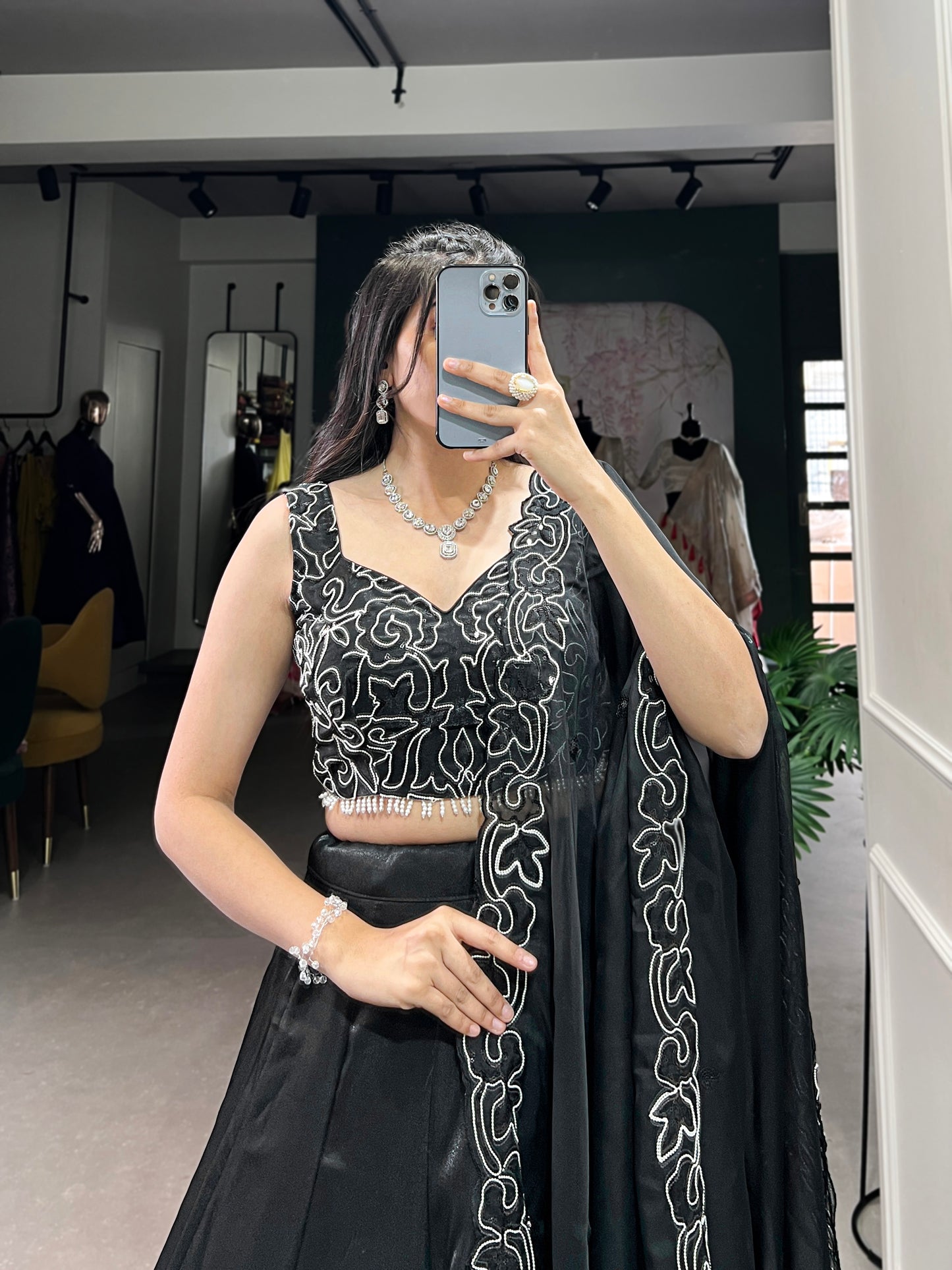 Elegance in every shade black Lehenga