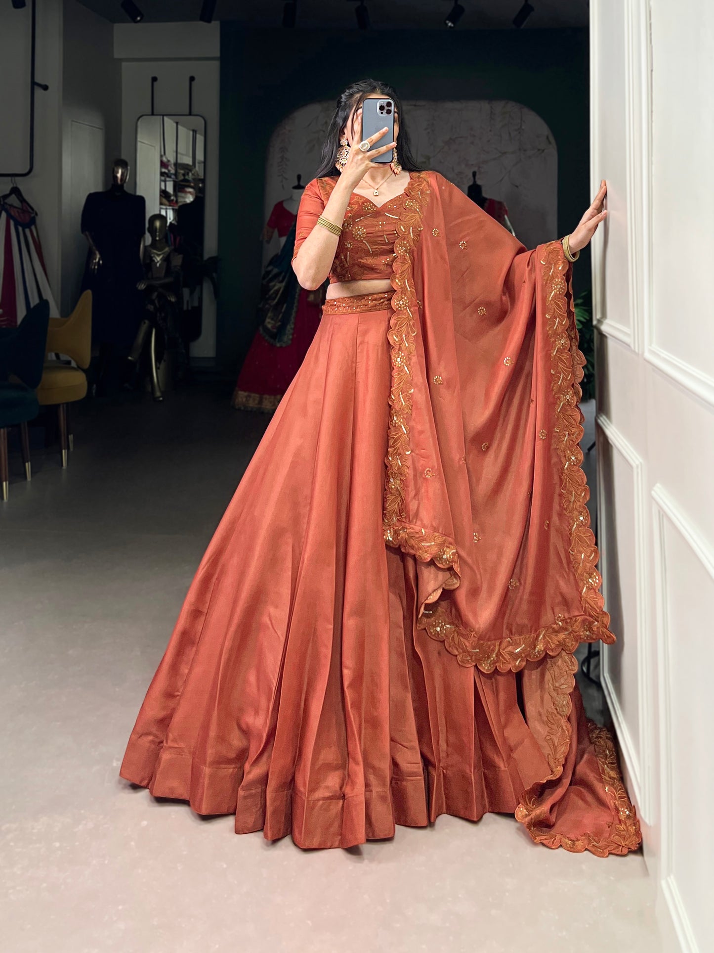 Wrapped in rust, woven with elegance Lehenga Choli